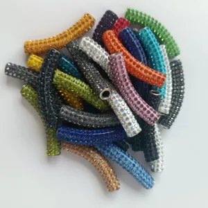 Polymer clay rhinestone curved tube loose beads for DIY handmade bracelet necklace accessories