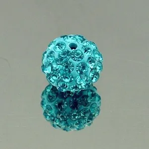 Cuentas shamballa de arcilla con estrases turquesa de 10mm detalle, accesorio bola cristal.