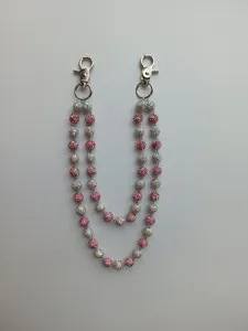 Detailed view of hip-hop pants chain with 12mm pink and silver rhinestone beads