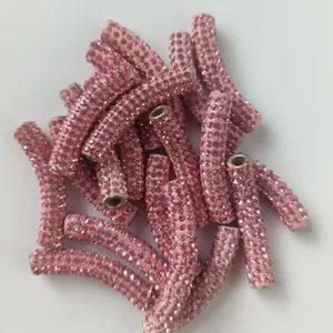 45mm rosa glitzer strass gebogene roehre perlen spacer fuer diy armband halskette schmuck