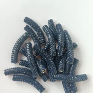 Dunkelblaue Strass gebogene Röhrenperlen Abstandshalter DIY Schmuckzubehör Detailansicht 45mm