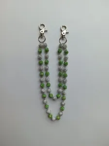 Double-layered 12mm green and silver disco ball bead chain with metal clasps