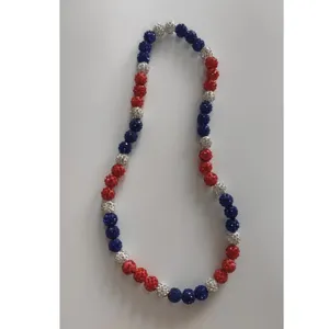 Patriotic red white and blue rhinestone clay ball necklace for events 10mm beads