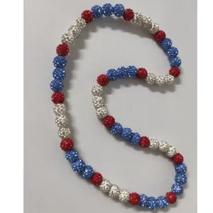 Patriotic red white and blue sparkling Shamballa rhinestone bead necklace for baseball fans
