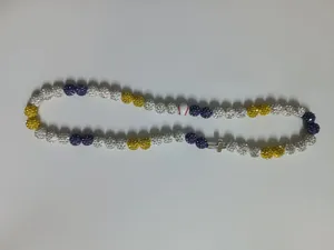 Shamballa necklace with purple yellow white rhinestone beads and baseball detail