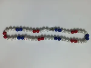 Red white and blue baseball shamballa clay bead necklace with silver cross charm