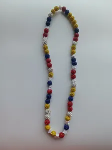 Multicolor 12mm Shamballa bead necklace featuring red, blue, and yellow rhinestone balls
