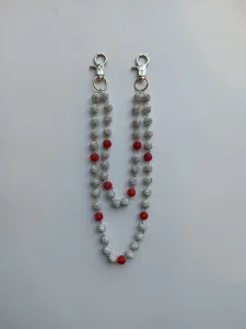 Detailed view of 12mm red and silver rhinestone clay ball hip-hop pant chain