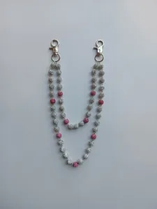 Close-up of double-layered hip hop pant chain with 12mm pink and silver rhinestone balls