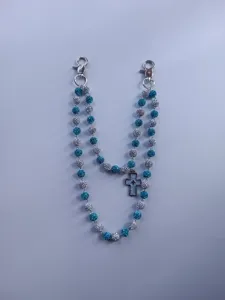 Detail view of hip-hop pants chain with blue and silver 12mm rhinestone beads