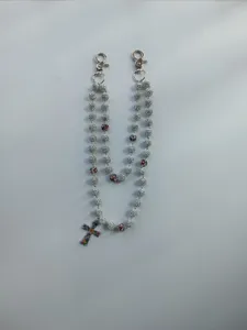 Detail of hip hop pants chain with 12mm rhinestone pavé beads and colorful cross pendant