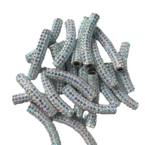 45mm AB Strass Ton Bogenrohr Perlen Shamballa Abstandshalter fuer DIY Schmuck Halskette