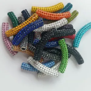 Polymer Clay Rhinestone Curved Tube Loose Beads Pave Disco Spacer Beads For DIY Bracelet Necklace Handmade Jewelry Craft Making