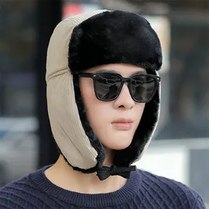 Winterwarme Cord Fliegermütze mit Plüsch Ohrenklappen für Damen und Herren winddicht.