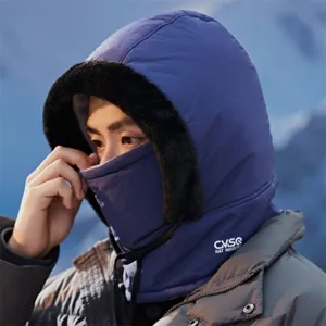 Winter warm bomber hat with integrated face mask windproof padded earflap cap for men