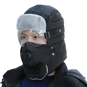 Winter winddichte thermische Trapper Mütze mit klarer Schutzbrille und Gesichtsmaske fürs Radfahren.