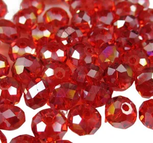 Abalorios de cristal rojo facetado para pulseras DIY y suministros de manualidades
