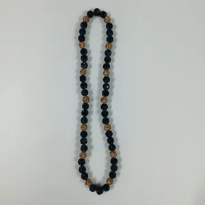 Shamballa beaded necklace with dark blue and gold rhinestone clay balls for women fashion.