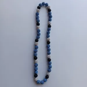 Shamballa rhinestone beaded necklace blue black silver clay balls jewelry fashion accessory