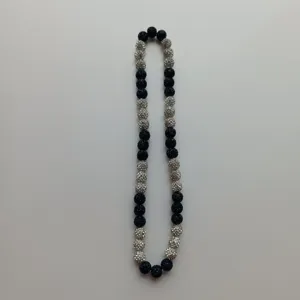 Shamballa rhinestone clay ball beaded necklace, hip hop style shiny crystal jewelry item.