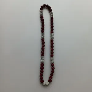 Red and silver crystal pave ball beaded necklace sparkly hip hop Shamballa jewelry style