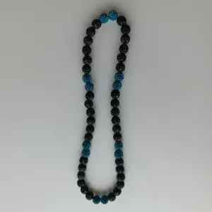 Black and blue rhinestone pave clay ball shamballa beaded necklace elastic hip hop jewelry style