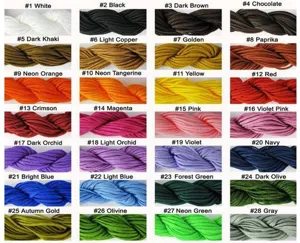 Carta de colores detallada con 28 tonos de hilo de jade trenzado de 1,5 mm para joyas