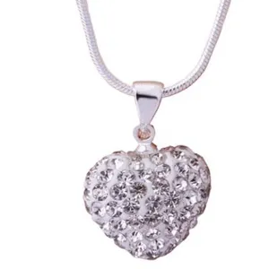 Polymer Clay Heart Disco Ball Rhinestone Pendant Necklace Alloy Snake Chain Shamballa Jewelry Set For Women Daily Party Decor