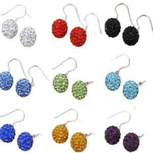 Orecchini pendenti sfera Shamballa in argilla strass 10mm vari colori vista principale