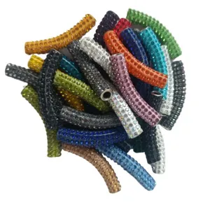 Colorful rhinestone curved tube beads loose clay pave spacer beads for jewelry making 45mm
