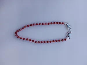 Red rhinestone shamballa bead chain detail with metal clasps for DIY bag or pants decoration.