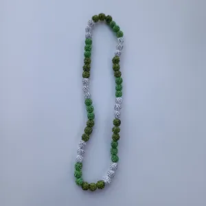 Green and silver Shamballa rhinestone bead necklace fashion elastic handmade jewelry accessory.