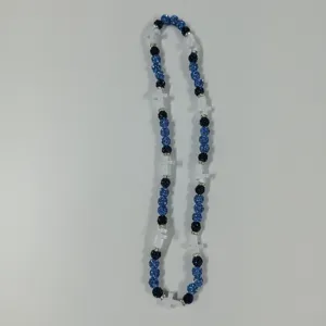Blue black rhinestone clay bead necklace with white cross beads fashion jewelry accessory