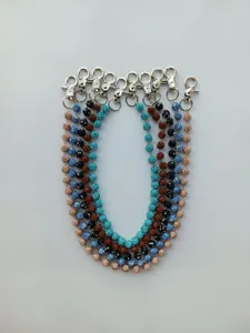 Set of colorful 12mm rhinestone pavé bead chains with silver metal lobster clasps
