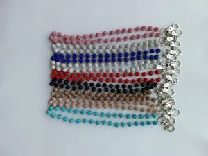Close-up of 12mm colorful rhinestone clay bead chains with silver lobster clasps