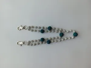 Detail shot of double-strand sparkling rhinestone bead wallet chain for hip-hop jeans