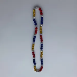 Colorful rhinestone clay beads Shamballa necklace detail, sparkling crystal ball jewelry.