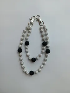 Double-strand 12mm rhinestone disco ball pants chain with silver lobster clasps