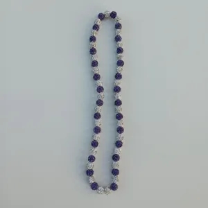Purple and silver crystal shamballa bead necklace fashion hip hop jewelry long beaded chain.