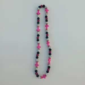 Pink Cross Rhinestone Shamballa Beaded Necklace Hip Hop Style Fashion Jewelry Accessories