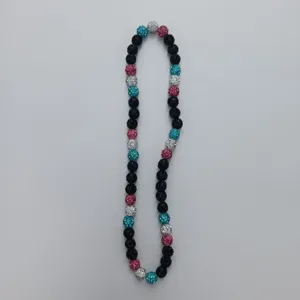 Polymer clay rhinestone disco ball beads necklace colorful shamballa beaded chain jewelry detail