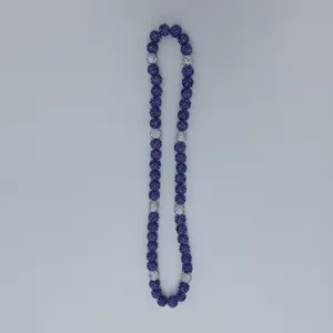 Purple and silver rhinestone shamballa crystal bead necklace, stylish hip hop jewelry detail.
