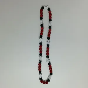 Red black glitter disco ball beads necklace with white cross charms fashion jewelry