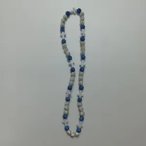 Handmade blue silver rhinestone ball beads necklace with white cross pendants chic stylish design