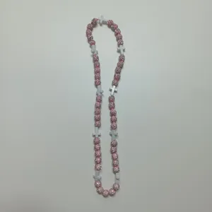 Pink rhinestone Shamballa bead necklace with white cross charms for women and girls daily wear