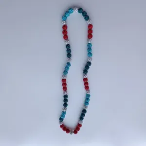 Colorful rhinestone clay bead Shamballa necklace patriotic red white and blue elastic chain.