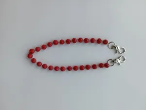 Full view of red 12mm rhinestone bead chain accessory with silver metal clasps