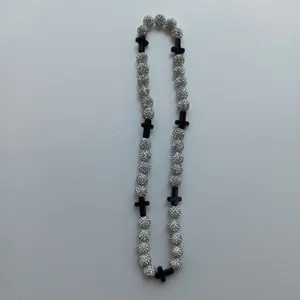 Shamballa rhinestone clay bead necklace with black cross pendants for fashion jewelry.