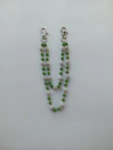Double-strand trousers chain with 12mm green and silver rhinestone beads and metal clasps