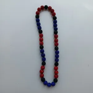 Red black blue rhinestone clay pave beads necklace elastic sports baseball necklace chic jewelry